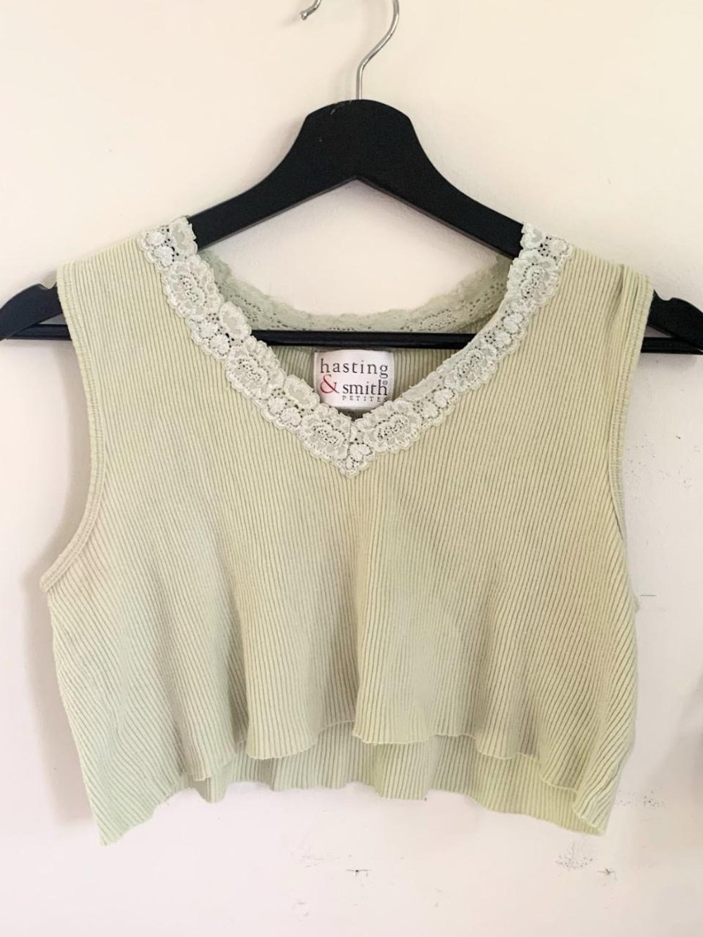Y2K Cropped Laced Trim Cami in Sage Green